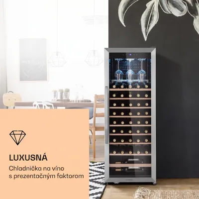 Obrázok produktu pre Klarstein vinotéka, slim, 1 zóna, sklenené dvere, UV ochrana, 4-18 °C, 46 fliaš