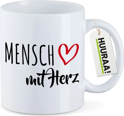 Produktbild von Huuraa Kaffeetasse Mensch mit Herz 330ml Weiß Keramik Kaffeebecher Geschenkidee
