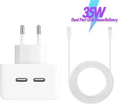 Produktbild von 35W Dual USB-C Adapter Ladegerät für iPhone 16 16 Pro Max 15 Usb C Netzteil 1.5M Usb C Ladekabel für iPad, iPad Pro, mini