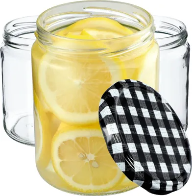 Image de KADAX Pots à confiture avec couvercle "Maki", Pots à confiture, Pots de conservation, 540 ml, noir à carreaux, 24 pièces