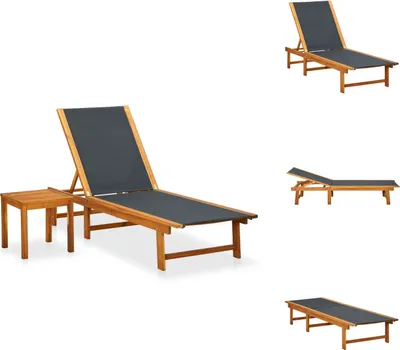 Image de vidaXL Bain de soleil avec table en bois massif d'acacia et Textilene - Bains de soleil