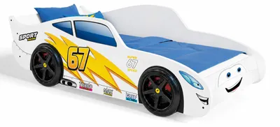 Immagine prodotto di Letto a forma di auto 140x70 bianco con ruote 3D e materasso CARS