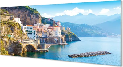 Produktbild von Glasbilder 125x50 Wandkunst Italien Küste Meer Gebäuden