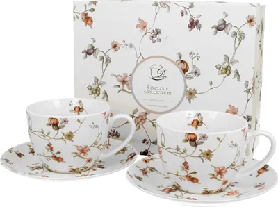 Produktbild von DUO FLORAL 2er-Set Tassen 280 ml SAFA mit Untertassen, New Bone China Porzellan