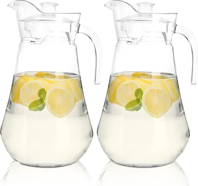 Image de Pichet en plastique 2L pour boissons chaudes et froides avec couvercle et poignée, pack de 2