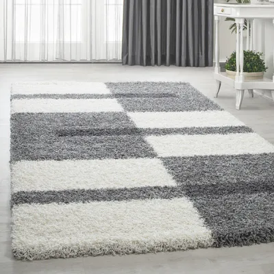 Zdjęcie produktu dla Homebyhome Dywan z wysokim włosiem Shaggy, wzór w kratkę, puszysty i miękki do salonu rozmiar 120x170 cm