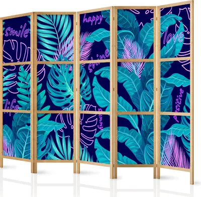 Image de Paravent XXL 225 x 172 cm, 5 panneaux, simple face, élégant, brise-vue, séparateur de pièce, cloison, motif décoratif, bois, bureau à domicile, botanique, nature, abstrait b-C-10352-bh-c