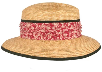 Bortenstroh Matelot Trachtenhut mit Stoffgarnitur und Einfass von Hut-Breiter in beige