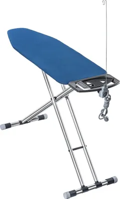 Obrázek produktu pro Žehlící prkno / žehlící stůl – skládací – rozměry 120 x 42 cm – hliníkový rám – se zásuvkou – držadlo pro přenášení – robustní