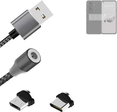 Produktbild von K-S-Trade Hochwertiges Magnet-Lade-kabel Sync-Kabel Daten-Kabel kompatibel mit Asus Zenfone 10 mit USB-Typ-C-Anschluss und Micro-USB-Anschluss 2A bis