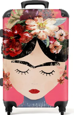 Produktbild von NoBoringSuitcases.com® Großer Koffer - Frida Kahlo - Frau - Vintage - Blumen - Kunst - Kombinationsschloss TSA - Hartschalen Trolley 4 Rollen - 72 liter - Reisekoffer - 66 cmKoffer Mittelgroß 67x43x25 cm, 72L,