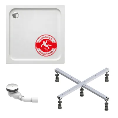 Produktbild von Schulte Duschwanne Adria 90x90 cm, inkl. Antirutsch-Beschichtung, Sanitäracryl Weiß, Set mit Fußgestell + Ablauf