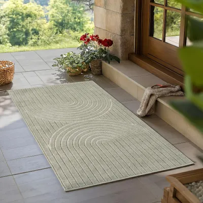 Produktbild von Carpetsale24 Outdoor Teppich, Modern Boho Design, 3D Effekt, Robust und UV-Beständig, ideal für Terrasse Wohnzimmer & Küche, Grösse: 80x150 cm