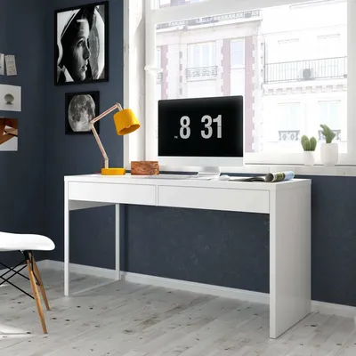 Immagine prodotto di Dmora Scrivania Cerere 50x138x75h cm Bianco, Modulabile 2 Cassetti
