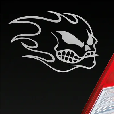 Produktbild von Auto Aufkleber Totenkopf Flammen Kopf Schädel Flame Skull 10x15 cm Silber Sticker Heckscheibenaufkleber
