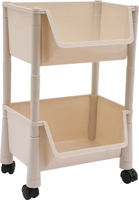 Produktbild von 2 Etagen Küchenwagen auf Rollen Badwagen mit 2 Haken 34,8*22,5*55cm (Beige)