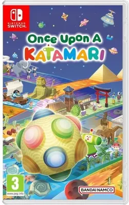 The image shows the Nintendo Switch game case for 'Once Upon A Katamari'. The cover art features a colorful, whimsical scene with various objects and characters, including a large Katamari ball in the foreground.