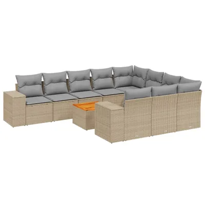 Produktbild von 11-tlg. Garten-Sofagarnitur mit Kissen Beige Poly Rattan