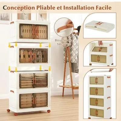 Image de Lot de 4 boîtes de rangement pliables avec couvercles, capacité de 280 litres