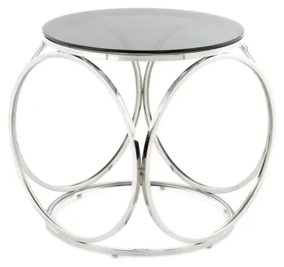 Productafbeelding van Padiro ronde bijzettafel - Ø 50 x 52 cm - Zwart / Zilverkleurig - Modern Art deco Glamour - Glas, Roestvrij staal - gehard glas