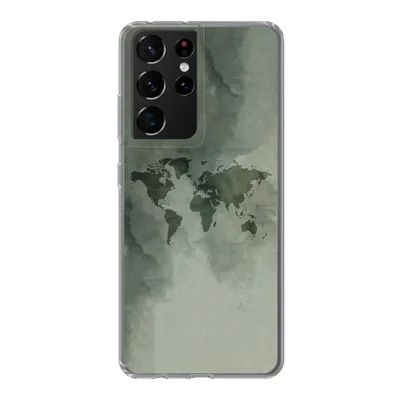 Produktbild von MuchoWow® Handyhülle Schutzhülle Hülle für Samsung Galaxy S21 Ultra Weltkarte - Grün - Grau Silikon Softcase Handy Hülle - Mobiltelefon