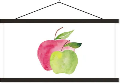 Produktbild von MuchoWow® Textilposter Äpfel - Obst - Aquarell 60x30 cm mit schwarzem Rahmen - Textilien