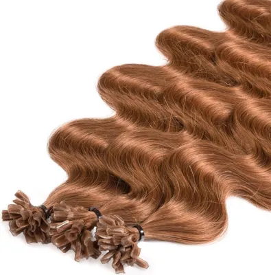 Produktbild von hair2heart Premium Extensions Echthaar Bondings Gewellt - 25 Strähnen 0.8g 50cm 8/03 hellblond natur-gold