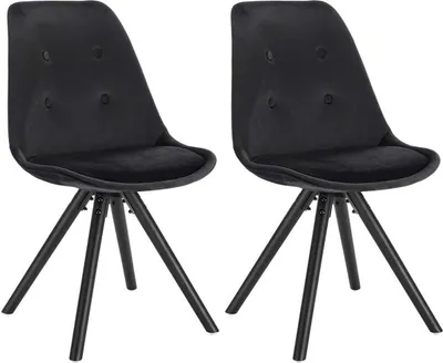 Image de Chaises de salle à manger et d'appoint – Lot de 2 – Velours noir – Pieds en bois – Hauteur d'assise 46 cm