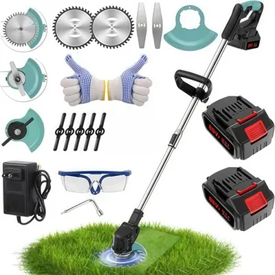 Produktbild von Akku-Rasentrimmer, mit 2 Li-Akku, 2,0 Ah Akku und Ladegerät, Rasenkantenschneider, 180° Trimmwinkel, Teleskop-Stiel & Zusatzhandgriff ,Blau