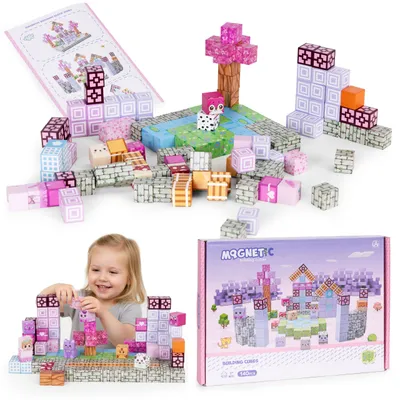 Image de Blocs de construction magnétiques pour enfants, 140 pièces, cubes - rose