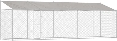 Image de vidaXL Cage pour chien avec toit Argent 800 x 200 x 256 cm Acier et PE