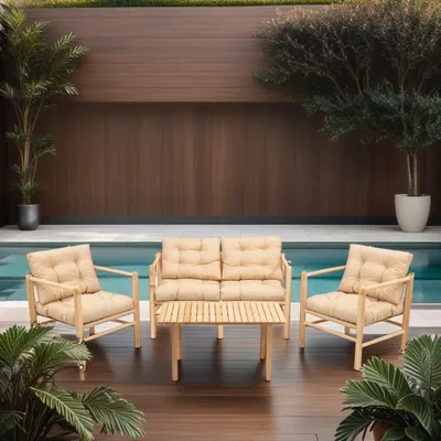 Produktbild von Skye Decor, My028, Gartentisch- und Stühle-Set (4-teilig), 100 % KESTANE AĞACI, Natürlich, 135 x 75 x 74 cm