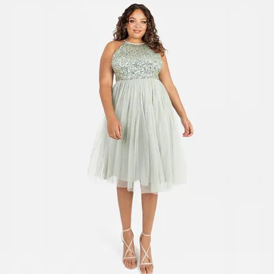 Produktbild von Maya Deluxe Damen Neckholder-Midikleid mit Verzierungen Brautjungfernkleid Grün