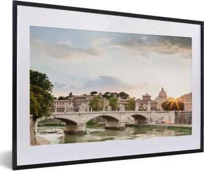 Produktbild von MuchoWow® Gerahmtes Poster Rom - Sonnenuntergang - Brücke 60x40 cm - Poster mit Schwarzem Bilderrahmen Wandposter Rahmen Foto Bilder - Schlafzimmer - Plakat in Rahmen - Drucken