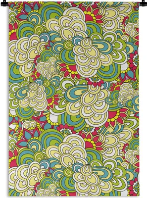Produktbild von MuchoWow® Wandteppich Wandbehang Muster - Blumen - Frühling 90x135 cm Tapisserie Dekoration Wandtuch - Baumwolle - Wandskulptur