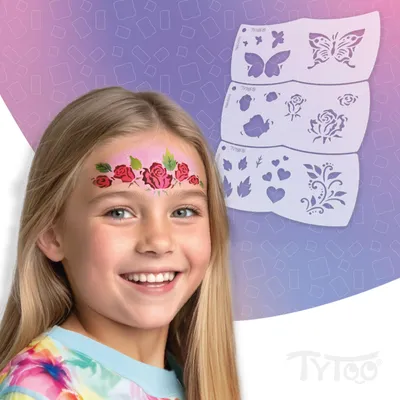 Image de Pochoirs de maquillage mosaïque – 3 pièces (papillon, rose, accessoires) – Réutilisables, sûrs et parfaitement adaptés aux enfants [TY50564], Image générée par une IA