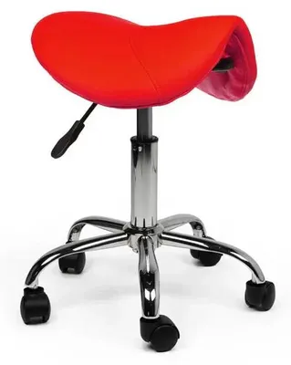Image de Tabouret selle rouge sur roulettes