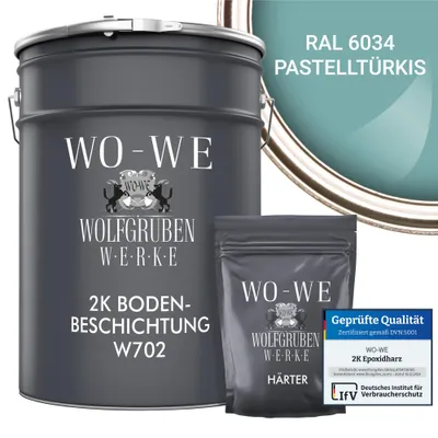 Produktbild von 2K Epoxidharz Garagenfarbe Bodenbeschichtung W702 Pastelltürkis wie RAL 6034 - 5Kg