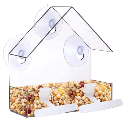 Immagine prodotto di Finestra per casetta per uccelli, distributore di cibo per uccelli, in acrilico con ventose, dimensioni 15,5 x 15 x 6 cm