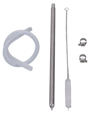 Produktbild von Flaschenfüller mit Bürste - Edelstahl - 35,2 cm - Federbelastet - Abnehmbar - Langlebig - Geeignet für Bier/Wein - Abfüllgerät