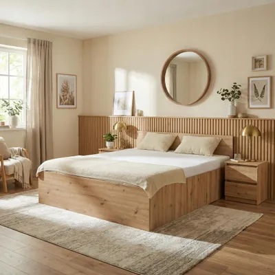Produktbild von Komvortowy | Bett 120x200 Cm | Doppelbett Mit Metall-Lattenrost | EICHE ARTISAN | Großem Bettkasten & Stauraum | Hochklappbar Nach Oben