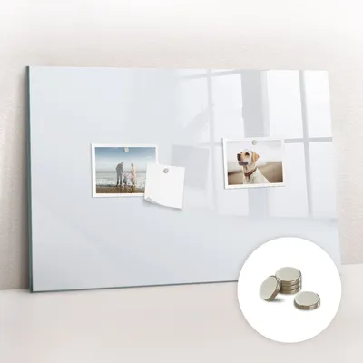 Obrázek produktu pro Magnetická Tabule na Zeď Skleněná - Memo Board Kleněnou Přední Stranou - 5 magnetů v balení - 60x40 cm - Barva tmavě bílá