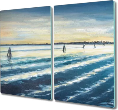 Produktbild von Coloray Hackbrett Küchenbrett Kochplattenabdeckung Schneidebrett Herdabdeckplatte 2x30x52 cm - Meer Himmel