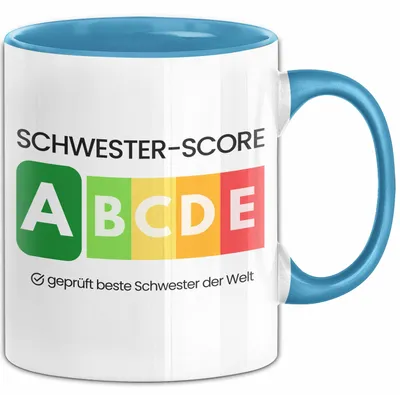 Produktbild von Schwester-Score Tasse Geschenk Beste Schwester Der Welt Abschied Witz Abschiedsgeschenk (Blau)