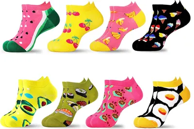 Immagine prodotto di 4 paia di calzini da donna per il tempo libero Calzini sneaker divertenti e colorati con motivi diversi, 36-41, A0413