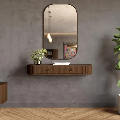 Produktbild von Ovalio Schminktisch 123 cm, hängend Typ 202 Wandkonsole Konsole Schlafzimmer Wohnzimmer Esszimmer Modern Farbwahl Sandbeige, Cremona-Eiche und Dunin-Eiche