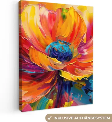 Produktbild von MuchoWow® - Leinwandbilder - Blume - Lackierung - Modern - Abstrakt - Farben, Wandbild, Wanddeko Bilder Wohnzimmer, 90x120 cm