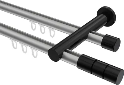 Produktbild von Interdeco Innenlaufstange / Gardinenstange mit Innenlauf Silbergrau / Schwarz, Typ Platon Elanto (Rillenzylinder), 20 mm Ø 2-läufig, 440 cm