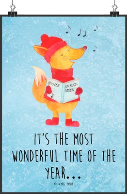 Produktbild von Mr. & Mrs. Panda Bild Fuchs Sänger DIN A1 - Eisblau - Geschenk, Wandbild, wanddeko, Plakat, drucke, Weihnachten, typografie poster, Winter, Weihnachtslieder, Singen