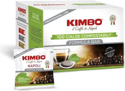 Immagine prodotto di Kimbo Cialde ESE compostabili, 100 pezzi, Miscela Napoli Professional Line, gusto deciso e cremoso, intensità 10/13, tostatura medio-scura